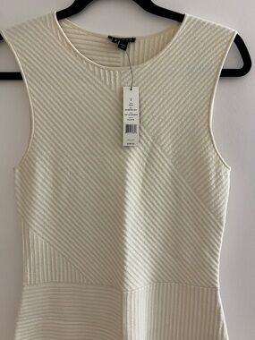 Theory Cream Ribbed Sleeveless Sheath Mini Dress